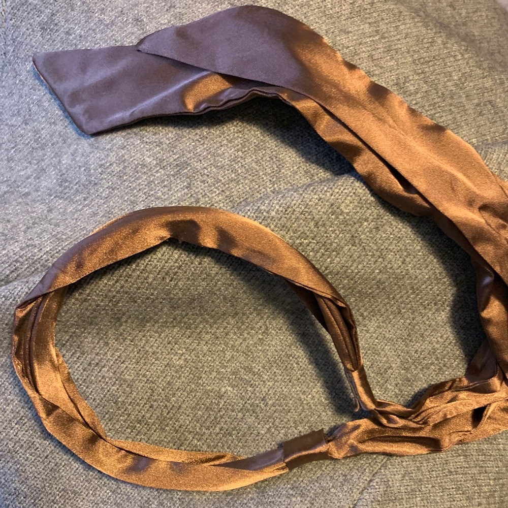 Brown Fabric Headband With Long Ribbon